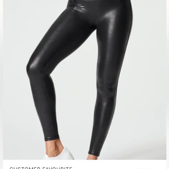 Spanx faux leather stretch leggings in black size large EUC - Picture 9 of 11